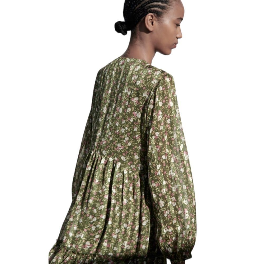 ZARA | Green | FLORAL PRINT DRESS - Picture 7 of 10